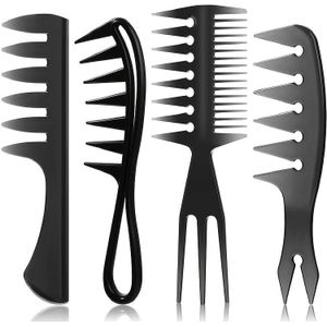 4 stuks Haaien Tand Brede Kam Krulkam Ontklittekamer voor Krullend, Golft en Dik Haar Pruikenstylingtool voor Mannen en Vrouwen