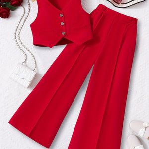 Franse Stijl Mode Vest en Broek Set voor Meisjes, Tweedelige Outfit met Pakbroek, Veelzijdig en Stijlvol voor Dagelijks Casual , Perfect voor Buiten