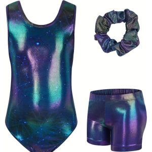 Meisjes 3-delige set Sterrenbeeld Grafische Print Mouwloos Strakke & Fit Leotard & Shorts & Haarband Voor Gymnastiek & Training
