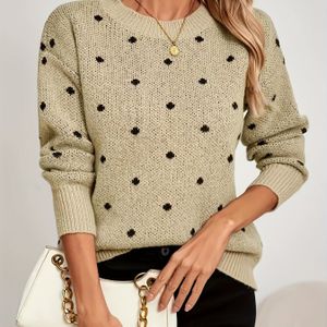 Plus Size - Acryltrui voor dames in grote maten - Comfortabele ronde hals, lange mouwen, polka dot, casual herfst/winter kleding, comfortabel en duurzaam, casual trui | Polka Dot | Acryl knitwear