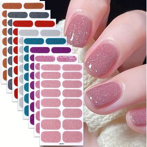 4-Pack roze glitter zelfklevende gel nagelstickers, ongeparfumeerde nagelkunstpleisters voor vrouwen, set voor thuismanicure