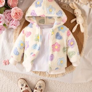 Houdend jack met capuchon voor baby meisjes - 100% polyester, lange mouw, met ritssluiting, zachte pluche tricotstof, reguliere pasvorm voor buiten spelen in herfst/winter, ski compatibel, dik