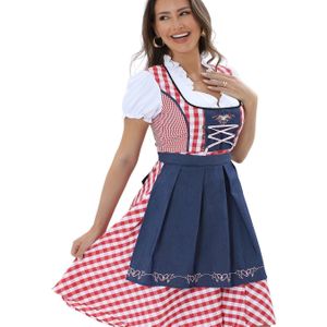 Vrouwenjurk met Ruitjesstof, Beierse Traditionele Kostuum, Bierfest Kleding, Etnische Stijl Cosplay Meisjeshulp Halloween Jurken