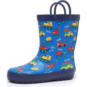 LANCDON Leuke Cartoon Rubberen Regenlaarzen voor Jongens met Dinosaurussen & Auto Patronen - Hoogwaardige Slip-On Enkelboots, Zachte EVA Voering & Duurzame Rubberen