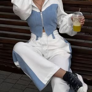 Dames Casual Color Block Hoodie & Broek Set - Gestreepte Lange Mouw Pullover met Trekkoord in de Taille, Losse Pasvorm en Zakken, Perfect voor Herfst/Winter