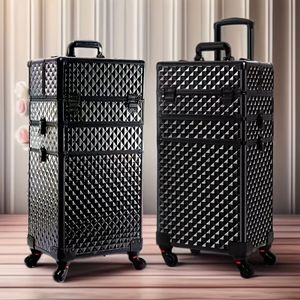 Afneembaar Rolerende Make-up Portable Case Opslag Cosmetische Trolley 3 Lagen Capaciteit Make-up Organizers Reis Case met Sleutel Swivel Wielen Haarverzorging Huidverzorging Opslagdoos