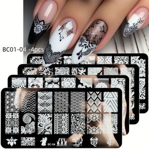 Zoete Trend Lace Nagelkunst Stempelkit, 4- RVS Nagelstempelplaten Set met Hypoallergene Intricaten Patronen – Elegante Manicure Ontwerp Sjablonen BC01-BC10 Serie