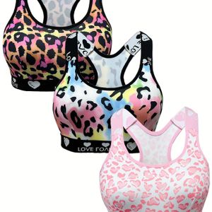 Plus Size Mode Gedrukte Dubbellaagse Ondersteunende Damesbeha Set van 3