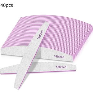 Professionele nagelvijlen, 180/240 dubbelzijdige slijpboard | wasbare nagelvijlen voor acryl en natuurlijke nagels, niet-inwisselbaar zandgescandeerd oppervlak, EVA-materiaal