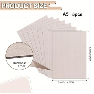 5pcs 1mm Book Board, Binders Board Chipboard Designer Bookboard White/ /gray 45pt Heavy Duty Chipboard Sheets Bookbinding Supplies For Book Binding Cover Scrapbooking & Picture Frame Backing