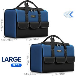 2pcs Winhunt Heavy Duty Tool Bags, Wide Mouth Handled Tool Tote For Electricians, Carpenters, Mechanics - Storage Organizer, Mechanic's Tool Bag|stylish Blue|heavy Duty Construction, Tool Bag