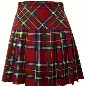 Elegante Tartan Plooirok - 97% Polyester 3% Elastan Geweven Stof, Stijlvolle A-Lijn Minirok met Plooi Details voor alle Seizoenen