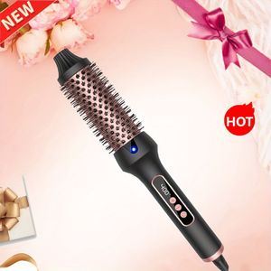 Thermische borstel, 2-in-1 krul- en strekkende borstel met thermische controle, keramische ronde borstel met snelle opwarming, nat/ gebruik, dubbele spanning