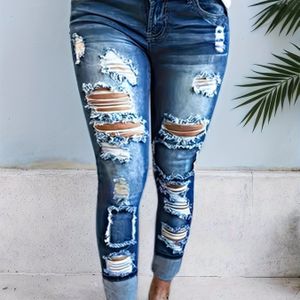 Rekbare Dames Skinny Jeans met Gescheurde Details - Lichtblauw Gewassen Denim, Comfortabele Mid-Rise Casual Jeans voor Alle Seizoenen, Jeans | Gescheurde Jeans | Medium Stretch Stof