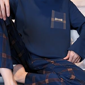 Nian Ma Merk + 5.5% Prijsvergelijking Nian Ma Pyjama's Lente en Herfst Heren Nieuwe Lange Mouwen Kan Buiten Gedragen Worden Eenvoudige Casual Maat Pak