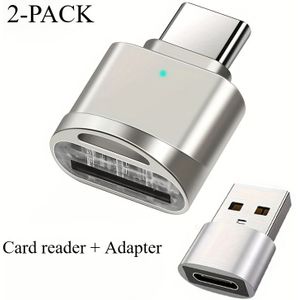 2-Pack USB C TF Kaartlezers en USB C naar USB A Adapter, Type C Geheugenkaartlezer OTG voor iPhone 16/15 Galaxy Telefoons & Meer
