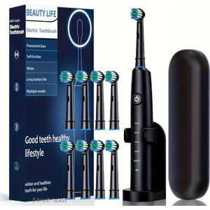 1 Elektrische Tandenborstel Kit | USB Opladen, 8 Vervangbare Borstelkoppen, Whitening, Kerstcadeau, Inclusief Reisetui - Model 2004