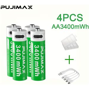 1.5v Li-ion Aa Lithium Battery, 3400mwh No.5 Battery, Durable, Type-c Charging Port, Usb Rechargeable, Suitable For Alarm Clock, Wireless Mouse, Office And Home