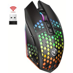HXSJ 2.4G Draadloze Muis, Kleurrijk Gloeiend, Geschikt voor PC/Laptop/Mac, Gaming Muis/Moderne Gaming Muis/Soepele Beweging, Draadloze Muis, Gaming Accessoire, Gaming Muis met RGB Effect
