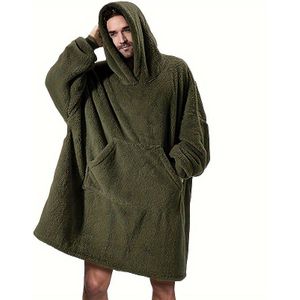 1pc Gezellige Dubbelzijdige Flanellen Hoodie Deken, Koppel Thuisdracht, Hedendaagse Stijl, Machinewasbaar, 30 Tellen, Polyester Gebreide Stof, , Dikke Comfortabele Pasvorm