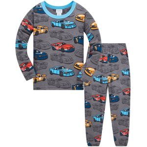 Jongens Lange Mouwen Lange Broek Airconditioning Pak voor 1-8 Jaar, Lente Zomer Herfst Nieuwe Aanwinst, Schattige Auto Willekeurig Print , Comfortabele Casual Loungewear Set, Grijs