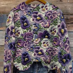 Plus Size Allover Print Trui, Casual Bloemenpatroon Lange Mouw Ronde Hals Trui Voor Herfst & Winter, Vrouwen Plus Size Kleding