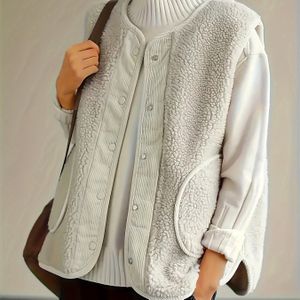 Plus Size, Kleur - Gevoerde Mouwloze Cardigan Vest, Geschikt voor Alle Seizoenen