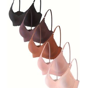5 stuks Elegante BH's, Scallop Trim Verstelbare Band Naadloze BH, Dameslingerie