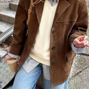 Herfst-Winter Kleur Revers Zak Retro Losse Nieuwe Pak voor Vrouwen