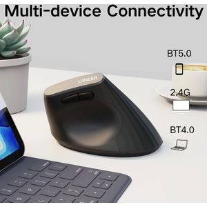 Ergonomische Draadloze Oplaadbare Muis - 3 BT4.0/5.0/USB), Zichtbare Batterijweergave, 6 Knoppen voor Kantoor en Studie