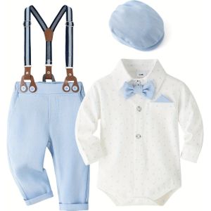 Baby's Complete Gentleman Pak Set - Wit & Korte Mouwen Vest met Bretels Broek, Strikje & - All-Seizoen Verjaardagsfeest Outfit voor & (Handwasbaar, Niet-Rekbaar Formeel Kledingstuk)