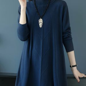 Plus Size - Plus Size Dames Elegante Half-Hoge Hals Pullover Sweater - Chic Lange Mouw Top met Knopdetails, Stretchy Medium Gewicht, , Perfect voor Herfst/Winter Casual Wear