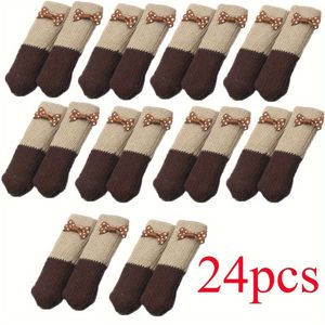 24 stuks Beige en Bruine Gebreide Meubelpootkousen met Decoratie