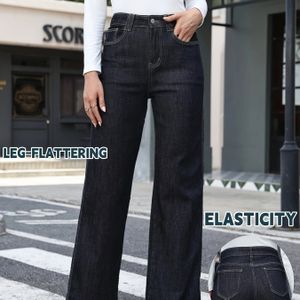 Vrouwen's Stretchy Donkerblauwe Wijdpijpje Jeans - Elegante Knoopdetail, Medium Stretch, , Casual Stijl, Casual Wear Jeans|Stylish Wijdpijpje Jeans|Stretchy Stof