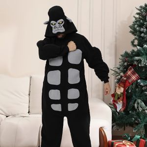 Volwassen Heren Fleece-Gevoerde Cartoon Onesie Pyjama Set, Herfst en Winter Dikke Dieren Onesie Pyjama, Vleermuis Mouw Capuchon Warme Badjas, Badjas, Halloween Kostuum, Kerstfeest Kleding