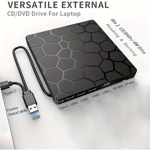 Externe DVD CD/DVD-ROM CD-RW Speler Draagbare Externe CD-RW Schijf DVD-RW Brandapparaat Recorderspeler voor Laptop en Desktopcomputer met Opbergtas