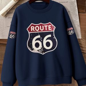 Plus Size Dames Vintage Americana Grafische Ronde Hals Sweater - 350gsm Polyester Lange Mouw Trui, Machinewasbaar Herfst Winter Casual Elegante Top