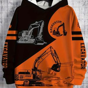 Jongens Casual Graafmachine Print Hoodie, 95% Polyester 5% Spandex, Lange Mouw Gebreide Stof met Lichte Stretch, Regular Fit Hoodie voor Herfst/Winter Buitengebruik