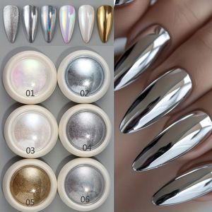 6 stuks Aurora Maanlicht Witte Nagels Glitter Poeder Katteoog Magnetisch Effect Chroom Metallic Gouden Wrijfpoeder Magische Spiegel Nail Art Decoratie Benodigdheden