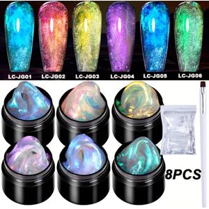 LILYCUTE 7ml 8-delige Set Nagelverlengingsgel Kit Aurora -Kleef Handvaste 3D Gel met Nail Molds & Borstel 3D Effect Vormbaar Sculpting Gel voor Beginners in Naalkunst Design