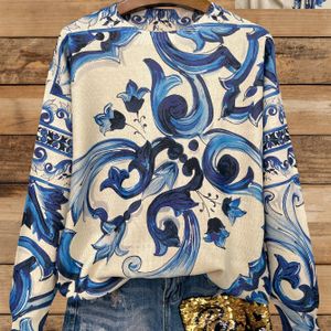 All- Trui met Blauw , Casual Ronde Hals Lange Mouwen Dameskleding