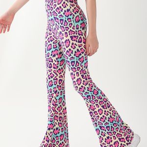 Superzachte Stretch Luipaardprint Meisjes Wijde Flare Broek Leggings