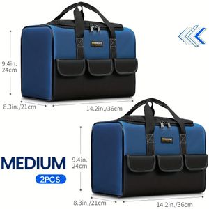 2pcs Winhunt Heavy Duty Tool Bags, Wide Mouth Handled Tool Tote For Electricians, Carpenters, Mechanics - Storage Organizer, Mechanic's Tool Bag|stylish Blue|heavy Duty Construction, Tool Bag