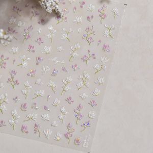 1pc 5D Geëmailleerde Magnolia Nagelsticker - Zelfklevend, Kleurrijk Bloemenontwerp Met Gouden Accents, Perfect Voor DIY Nagelkunst, Valentijnsdag & Lentethematische , Nagelsticker