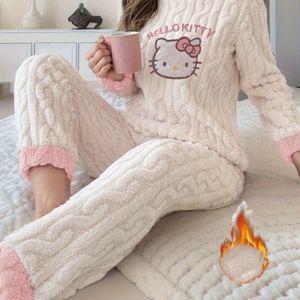 Winter Warm Fleece Pyjama Set, Schattig Hello Kitty Nachtkleding, Meisjesstijl Huiskleding - Sanrio