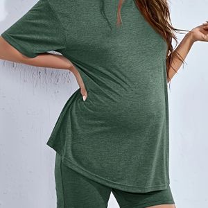 Zwangerschapspyjama voor dames 2- los T-shirt met korte mouwen en strakke shorts Vrijetijdskleding