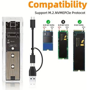 M.2 NVME enkele SSD behuizing helder USB Type C 10Gbps PCI-E M2 SSD transparante externe behuizing schijf doos