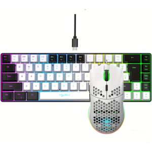 HXSJ Ergonomisch 68-toetsen Mini Bedraad Toetsenbord met RGB Achtergrondverlichting en Optische Muis, Compact Gaming Kit voor PS4, , PC, Laptop, Mac - ABS Materiaal, Geen Batterij Nodig