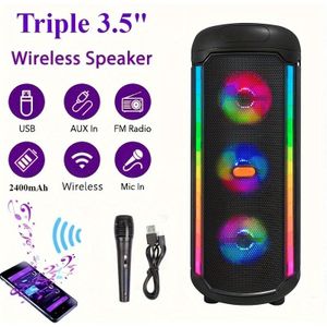 Dragerloze 5.0 speaker, draagbare 3-inch 3-speaker met coole RGB-verlichting, ondersteunt MIC/TF/MF/USB, geschikt voor familiebijeenkomsten, subwoofer voor vierkantdans