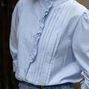 Dames Blouse met en Opstaande Kraag - Elegante Witachtige Shirt, H-Lijn Silhouet, Enkelrijig Knopenfront voor Casual & Formele Gelegenheden, Lente Zomer Herfst Outfits (Wasbaar in de Machine)